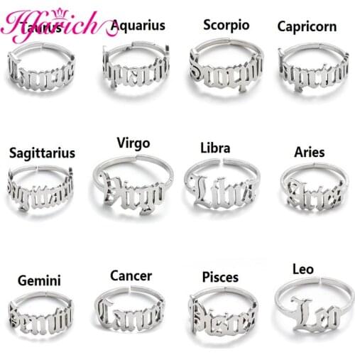 12 Zodiac Constellations Finger Rings Personalise Aries Taurus Pisces Leo Rings For Women Letter Name Jewelry Birthday Gift
