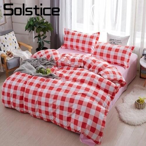 Solstice Home Textile Red Lattice Pattern Bed Linen Sweet Girl Pink Bedding Sets 3/4Pcs Adult Duvet Cover Pillowcase Bed Sheet