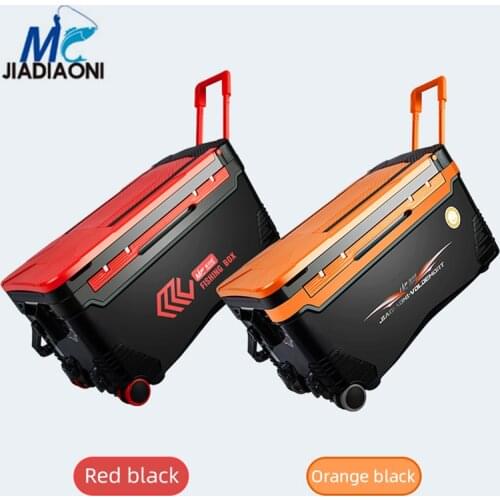 JIADIAONI Large Capacity Fishing Box 40L Red/Orange Fishing Tackle Box Multi-Function Box Aluminum-Magnesium Alloy Accessories