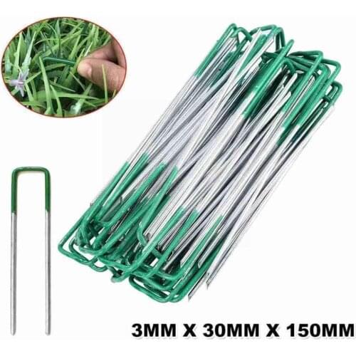 Strong Steel Green Coated U-shaped Artificial Grass Fixed Tool Gardening Fixing Film Staples Fixed Securing Nail Pegs Lawn X8E1