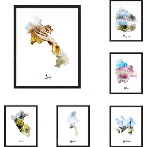 Le Brésil aquarelle carte imprimer - état, carte pays, carte, voyage, impression, affiche murale Art Home Decor grand mur Art Gi