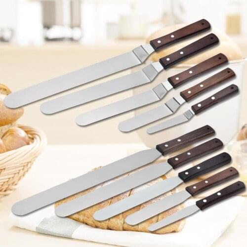 6 8 10 inch Spatula Cake Decorating Tools Stainless Steel With Wood Handle Cream Knife Spatula for Cake Smoother Icing