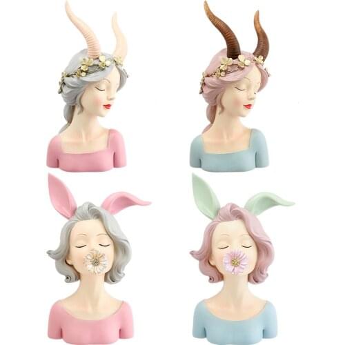 Cute Girls Figurines Flowers Bedroom Bookshelf Resin Statue Livingroom Sculpture Office Wedding Home Cabinet Decor Housewarming