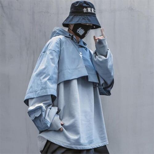 Streetwear Chinese Character Patchwork Hoodie Mens Street Trend Shirt Mens Hooded Shirt