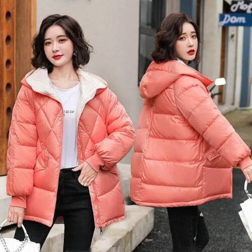 2021 New Winter Jacket Gloosy Parka Womens Jacket Warm Down Cotton Jackets Casual Hooded Cotton Padded Parkas Coat Female
