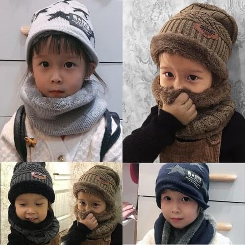 New Winter Scarf Hat Set for Boys Girls Cute Fashion Kids Hat Cotton Knitted Beanies Neck Collar Set Outdoors Warm Scarf Hat