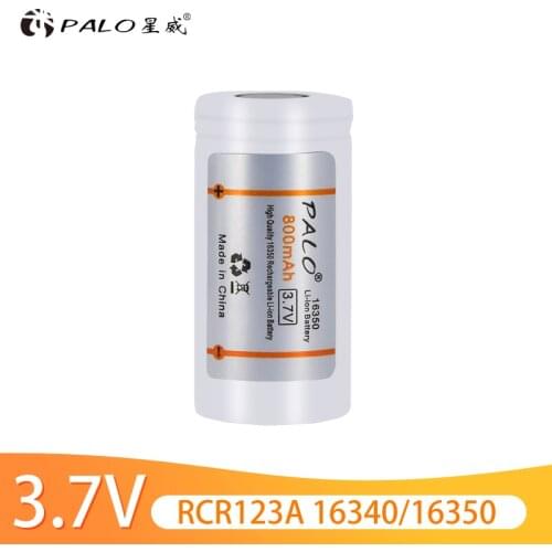 PALO Original 3.7V 800mAh Lithium Li-ion 16340 16350 Battery CR123A Rechargeable Batteries CR123 For Laser Pen LED Flashlight