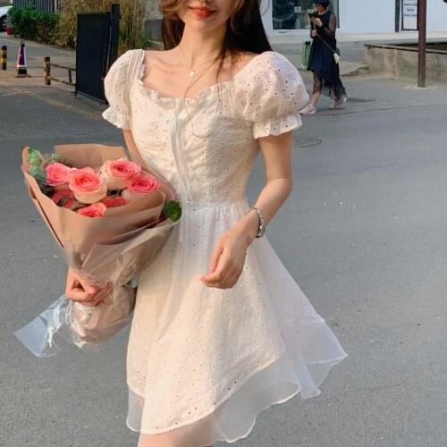 Dress French Temperament Was Thin Dress Female Summer Design Sense Hollow Sling Waist Chiffon A-line Skirt