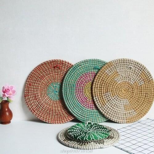 Boho Woven Wall Basket Decor Seagrass Decorative Tray Hanging Wicker Bowl Rustic Decoration for Living Room J30 21 Dropship