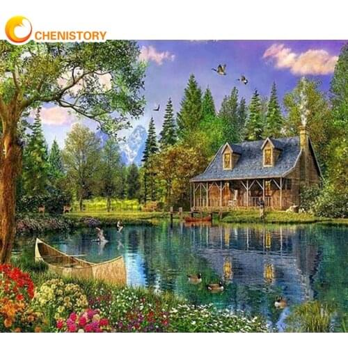 CHENISTORY Frame Town Hourse DIY Painting By Number Landscape Modern Acrylic Paint On Canvas Painting Unique Gift For Home Decor