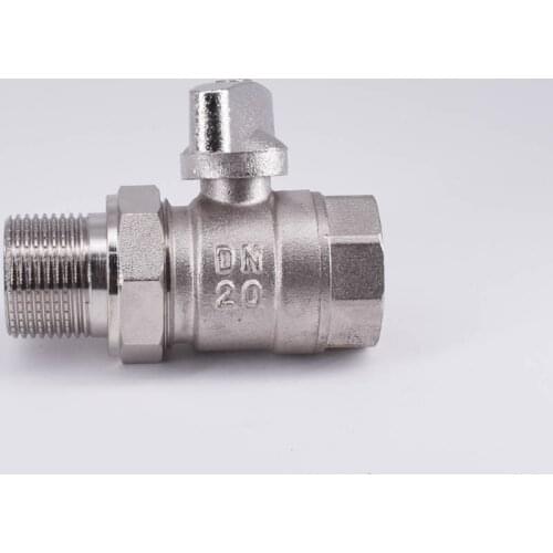 DN20 3/4" BSP Female to MaLe Nickel Plated Brass Ball Valve With Butterfly Handle Temperature 0-120C Pressure 16 Bar
