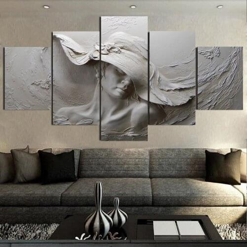Modern 3D three-dimensional relief canvas painting gray woman oil painting modern abstract art wall poster living room bedroom