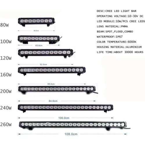 Marloo 80W 100W 120W 160W 180W 240W 260W offroad Led Work Light Bar 13" 17" 20" 27" 30" 40" 42 Inch 4X4 4WD Car 12V Bar Light