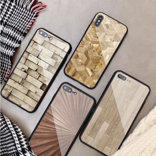 Texture wood Pattern Tempered Glass Phone Case For iphone 12 11 Pro Max 5 6 7 8 X XS XR XSMax Shell 12Pro Max Cover Shell