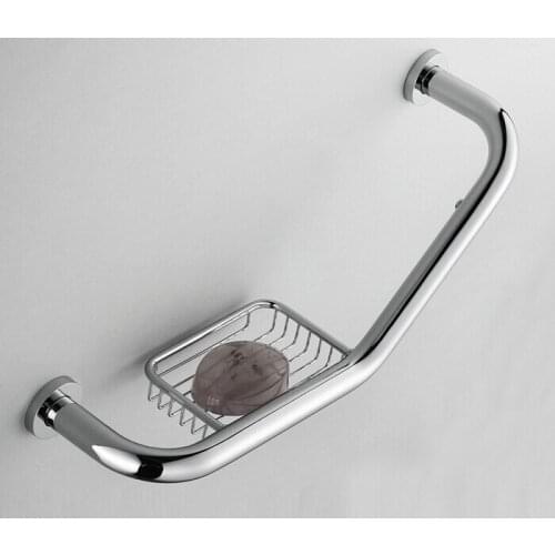 Pure Copper Bathroom Grab Bar with Soap shelves Bathroom Grab Bar Support, Shower Grab Bar Handle, chrome