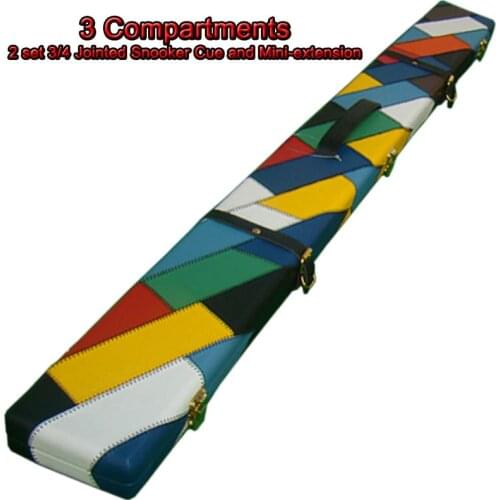Xmlivet colorful 48" 3 Compartments Wooden PU Leather Billiard Snooker Cue Case Hold 2pcs 3/4 snooker cue without mini-extension