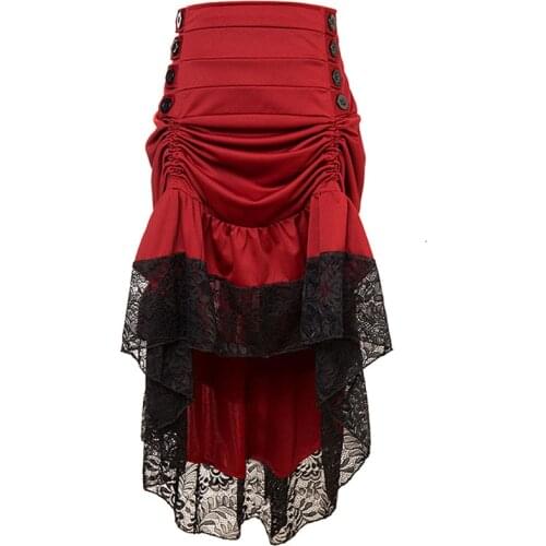 Gothic Skirt Womens Ruffles Cut Out Steampunk Retro Costume Solid Lace Long Skirts for Shows Dance Performance