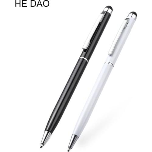 1 PC 2in1 Capacitive Touch Screen Stylus & Ballpoint Pen For Mobile Phone Black Free Drop Shipping Material Escolar