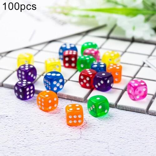 100Pcs 14mm Dice Set Colored Transparent Acrylic 6 Sided Game Dice Club Bar Party Family Games Accessories Entertainment