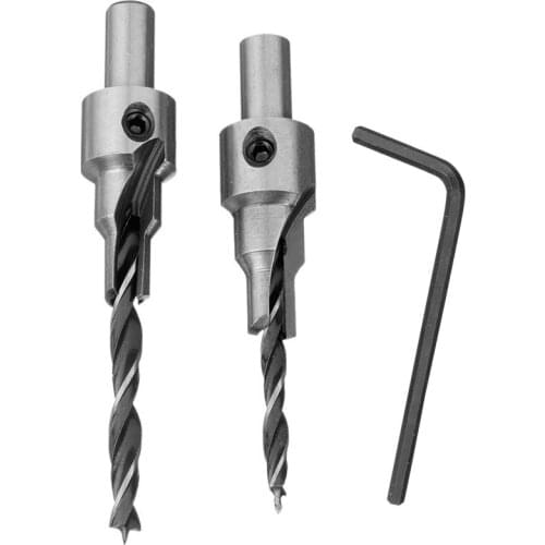 HOEN 2pc 4 6 5 7mm 3 Steps 8mm Shank Countersink Drilling Pilot Drill Bits Set Reamer Screw Wood Window Hinge Hole Saw Chamfer