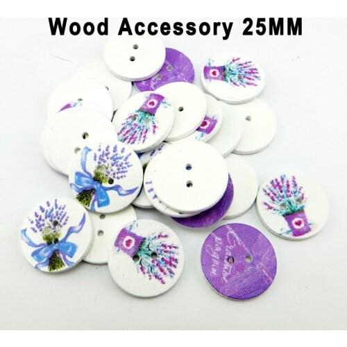 25Pcs Flower Buttons 25MM Holes Pattern Cartoons Wood Sewing Purple Button Scrapbooking Charms WCF-495
