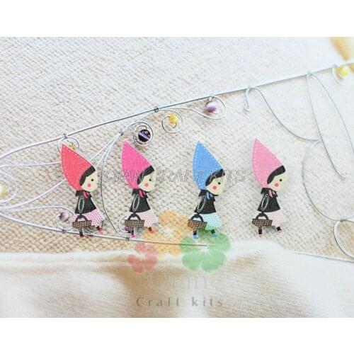 250pcs Sweet Wood Charm, Riding Hood girl pendants charm cabochon 30mm medium small size