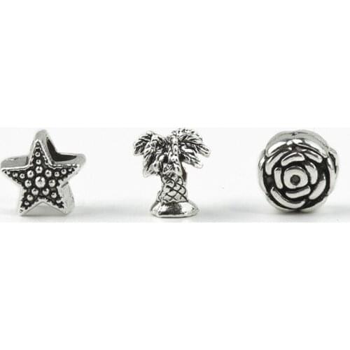 3PCS/set Flower Star Coconut trees Big Hole Alloy Charm European Bead Fit Charms Bracelets & Bangles Necklace
