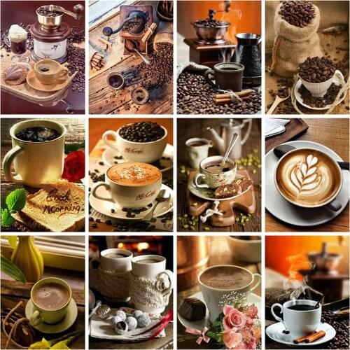 5D Diy Diamond Painting Cross Stitch Kits Kitchen Coffee Cups Full Round Square Drill Diamond Embroidery Mosaic Cafe Wall Decor