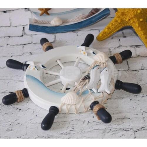 9" Nautical Wooden Boat Ship Steering Wheel Net Wall Hanging Home Decor #3