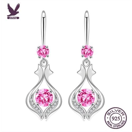 925 Sterling Silver New Womens Fashion Jewelry Earrings High Quality Blue Crystal Zircon Drop Heart-shaped Long Earrings YCZ58