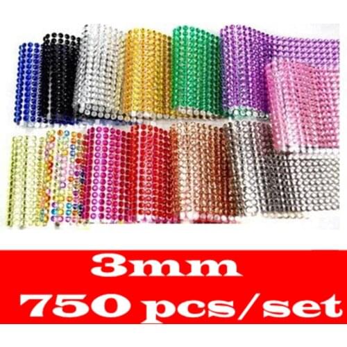 Nail art stickers Acrylic 750 Pcs/set 3mm Diy Decal Crystal Diamond Bling Rhinestone Self Adhesive Scrapbooking Stickers tattoo