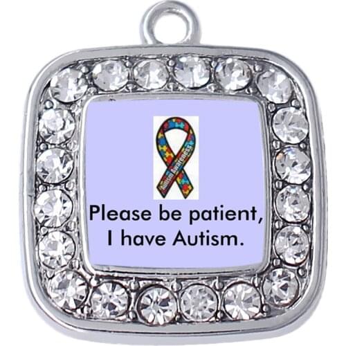 Autistic please be patient i have autism awareness charm puzzle piece ribbon jewelry making accessory zinc alloy craft gift diy