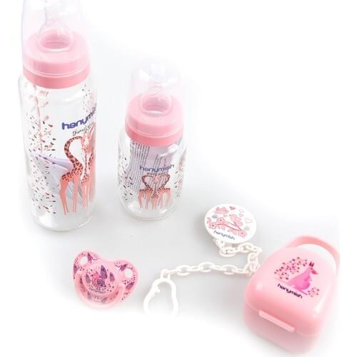 Biberon 5'li Glass Baby Bottle Nipple Set Feeding Bottle Cleaning Brush Antibacterial Glass Healthy Baby Feeding Araöları