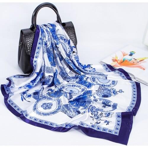 2021 Fashion Head Scarf Women Floral Print Silk Satin Hijab Female Square Shawls Kerchief Scarves for Ladies NSF008