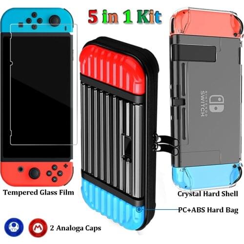 Nintendos Switch Bags Tempered Glass Film Nintend Switch Portable Hard ABS Case Cover Crystal Shell with Grips Caps for NS