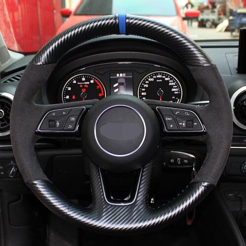 Car Steering Wheel Cover For Audi A6L Q5 A4L A3 A8L A1 A5 Q3 A7 Carbon fiber leather Suede Hand-stitched Black car assessoires