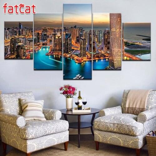 FATCAT 5 Pieces New York City Building Sunset Landscape Diy Diamond Painting Square Round Drill Diamond Embroidery Sale AE810
