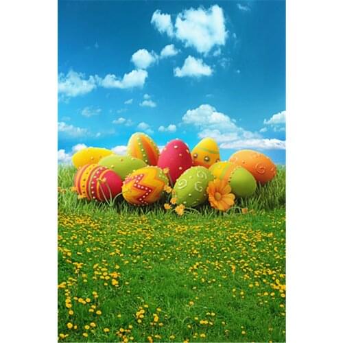 Photography Camera Background Easter Colorful Eggs Greenland Blue Sky Spring Backdrop for Studio Easter Day Custom Backdrops