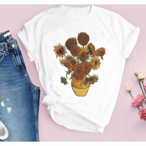 Women Graphic Aesthetic Sunflower Art Painting 90s Cartoon Print Tops Lady Tees Clothing Female T Shirt Womens T-Shirt