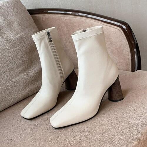 Hot Stretch Boots Ankle Boots Stretch Fabric Women Boots Square Toe Round Heels Women Shoes Zapatos De Mujer Stretch Boots ZIP