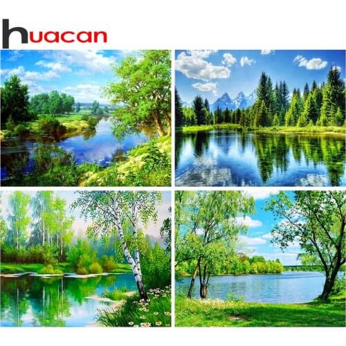 HUACAN Diamond Embroidery Scenic Diamond Painting Full Square Diamond Mosaic Trees Picture Of Rhinestones Home Decoration