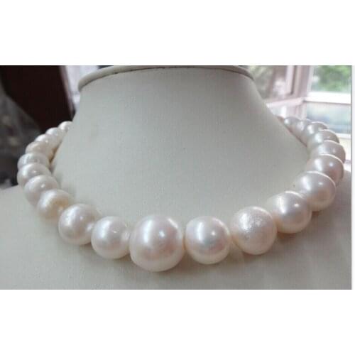 Huge18"12-15mm natural southsea genuine white near round pearl necklace 925silver
