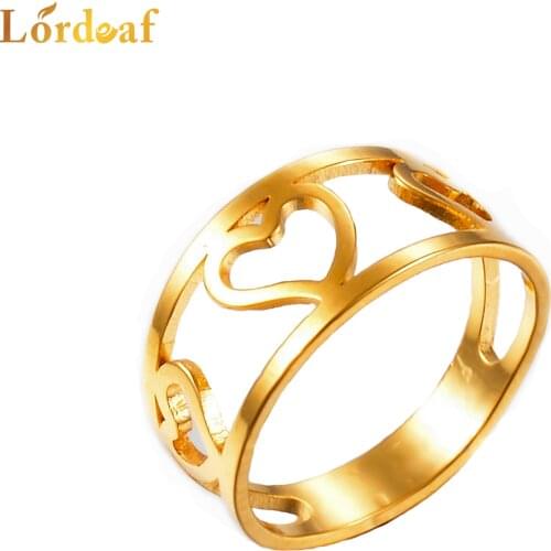 Womens Ring Gold Printed Hollow Love Personality Fashion Stainless Steel Jewelry