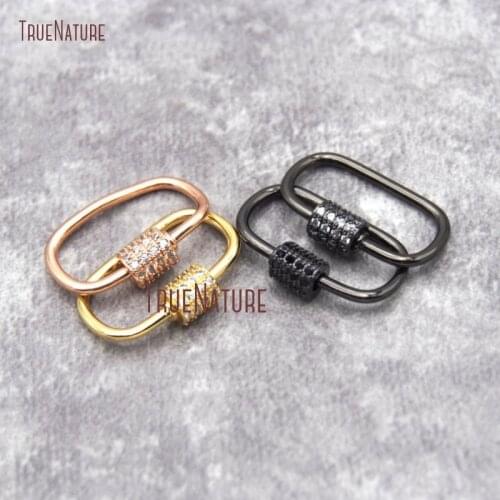 CZ Micro Pave Oval Shape Screw Clasp Gold Rose Gold Gunmetal Silver Plated U Shape Clasp Lock Carabiner Pave Lock FC26932