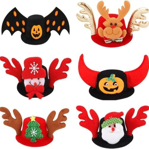 Cute Pet Dogs Cats Headdresses For Christmas And Halloween Pet Cats Santa Headwear Hats Dog Cat Cosplay Dressing Props