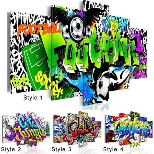 2019 Fashion Wall Art Canvas Painting 5 Pieces Creative Abstract Colorful Graffiti Football Modern Home Decoration No Frame