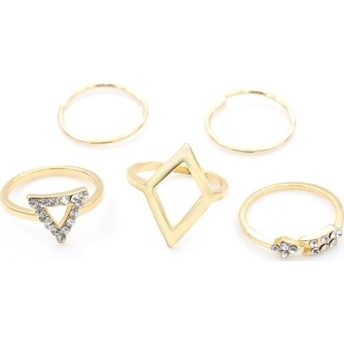 Fashion Crystal Arrow Hollow Triangle Shape Double Single Rings for Women Golden Silver Plated Ring 5 pcs/set