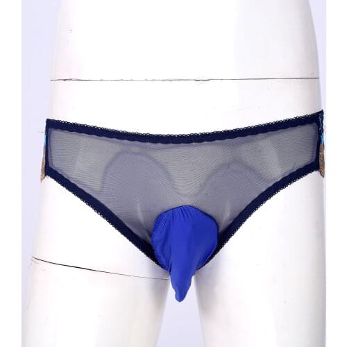 Men Lace Briefs Panties Seamless See-Through Embroidered Sissy Underwear Bulge Pouch Hollow Out Cross Exotic Low Rise Underpants