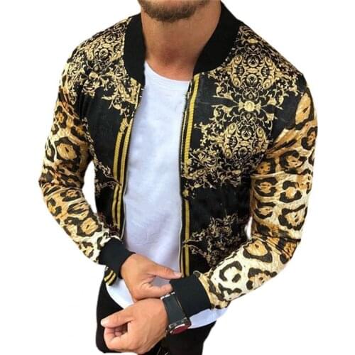 Men Coat Cardigan Male Casual Streetwear Hip Hop Jacket Slim Fit Coat Print All Match Round Neck Long Sleeve Leopard Jacket Coat