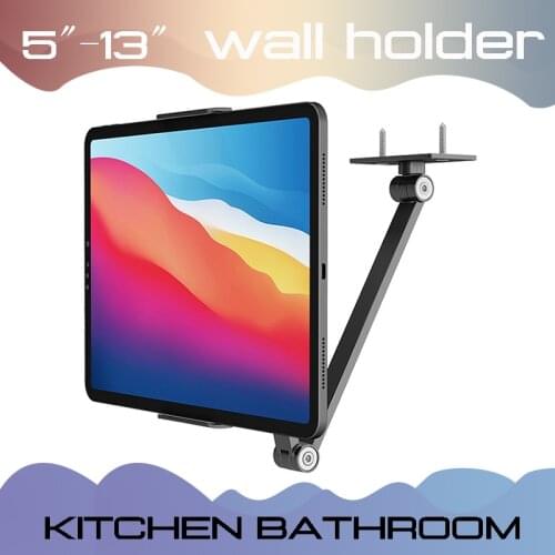 Long Arm Wall Mount Tablet Stand Multi Angle Adjustable Support Aluminum Cell Phone Kitchen Holder for iPad Pro 12.9 Mini Mipad